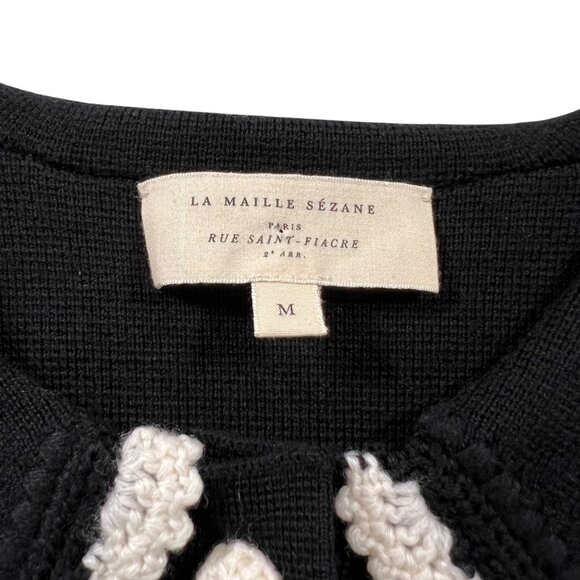Sezane Bettany Cardigan Jacket Merino Wool in Black & Ecru Size Medium - Picture 8 of 12